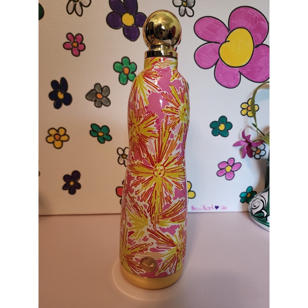 🔥Lilly Pulitzer 24oz Stainless Water Bottle Orig $42 Gold Cap
